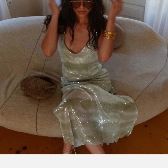 Caroline Constas Dress Midi Slip in Mint Green Ombre Sequins Nwt - Picture 4 of 4